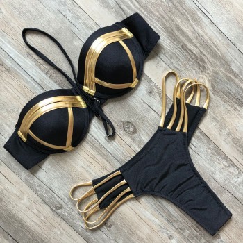 Sexy Two Piece Sets Women Off Shoulder Bandage Bathing Suits Beach Wear Strapless Ladies Suits Blue Gold Red Black